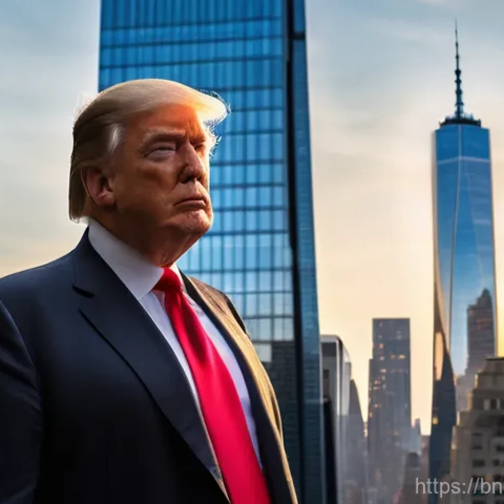 도널드 트럼프 Donald Trump    전 미국 대통령 기업가 정치 논란 - **Prompt:** A high-angle, cinematic shot of Donald Trump, fully clothed in a sharp dark suit and red...