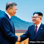 Home 13 문재인 Moon Jae in 전 대한민국 대통령 남북 관계 국내 정책 - **Prompt:** A historical and hopeful image depicting a pivotal moment of inter-Korean diplomacy. For...